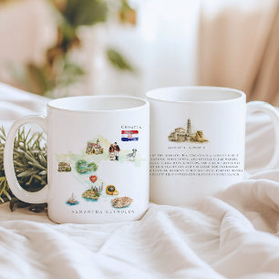 Aquarel geïllustreerde kaart Kroatië   Monogram Koffiemok