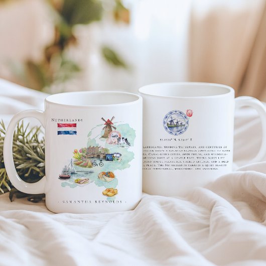Aquarel geïllustreerde kaart Nederland | Monogram Koffiemok