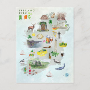 Aquarel geïllustreerde kaart van Ierland-kunst