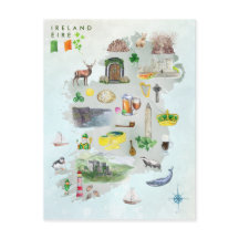 Aquarel geïllustreerde kaart van Ierland-kunst