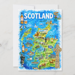 Aquarel Geïllustreerde Kaart van Schotland Ansicht