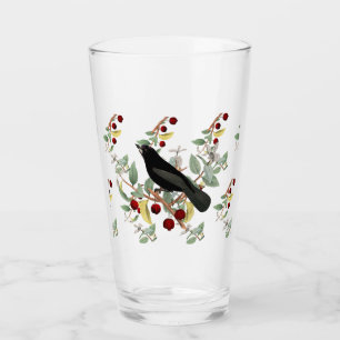 Aquarel geïllustreerde merel ontworpen glas