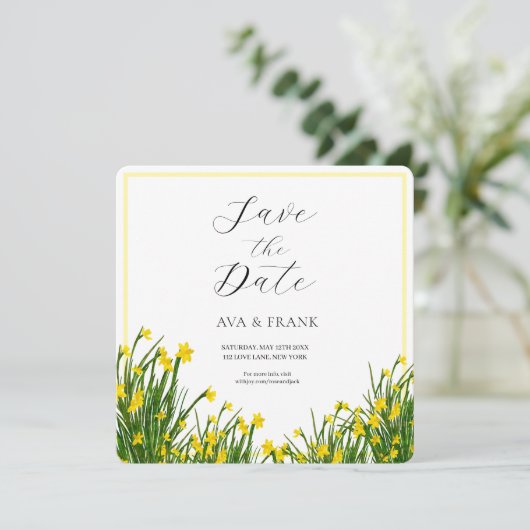 Aquarel Gele Bloementuin Witte Bruiloft Save The Date (Staand voorkant)