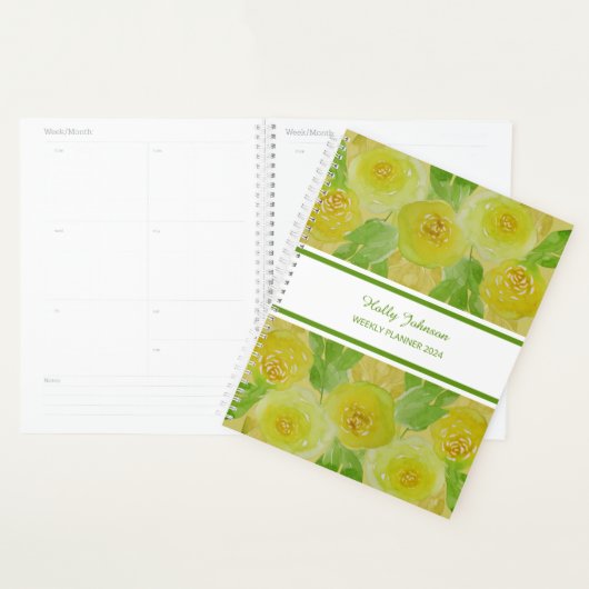 Aquarel Gele Rozen Bloemen Weekplanner Planner (Display)