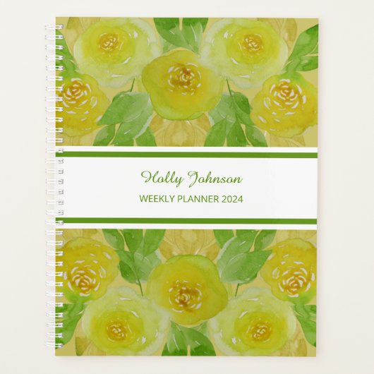 Aquarel Gele Rozen Bloemen Weekplanner Planner (Voorkant)
