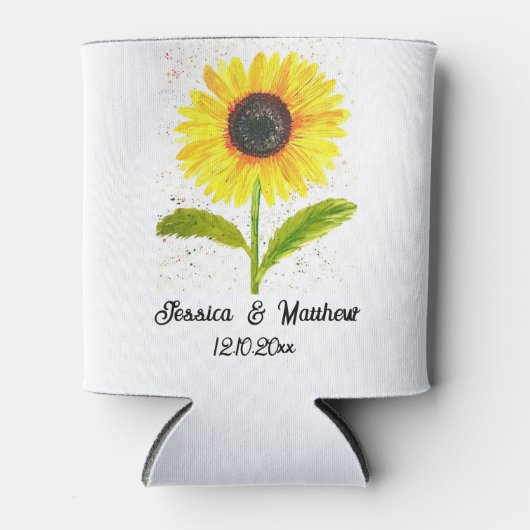 Aquarel gele zonnebloem bloem natuur Bruiloften Blikjeskoeler (Voorkant)