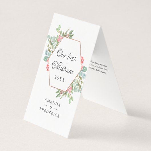 Aquarel Geometrisch Onze Eerste Kerst Foto Kaart (Voorkant)