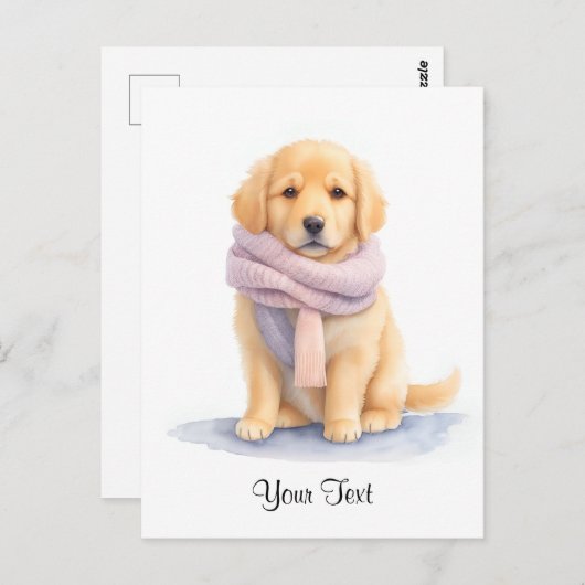 Aquarel Gepersonaliseerde Puppy Hond Goudkleurige  Briefkaart (Voorkant / Achterkant)