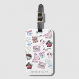 Aquarel Gepersonaliseerde Roze Kerst Bagagelabel