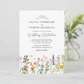 Aquarel Geperste Wilde Bloemen Trouw Uitnodiging (Staand voorkant)