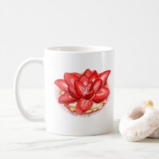 Aquarel geschilderde aardbeien taart decoratie. koffiemok