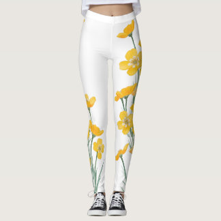 Aquarel geschilderde boterbloem leggings