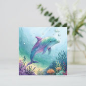 Aquarel geschilderde dolfijn kaart (Staand voorkant)