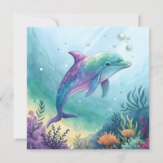 Aquarel geschilderde dolfijn kaart (Voorkant)
