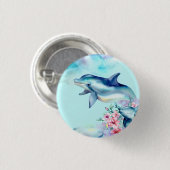 Aquarel geschilderde dolfijn  ronde button 3,2 cm (Voorkant /achterkant)
