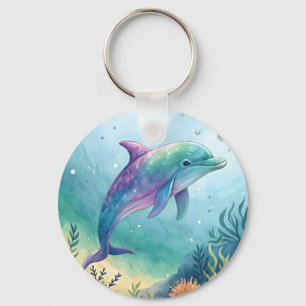 Aquarel geschilderde dolfijn sleutelhanger