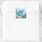 Aquarel geschilderde dolfijn vierkante sticker (Tas)