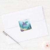 Aquarel geschilderde dolfijn vierkante sticker (Envelop)