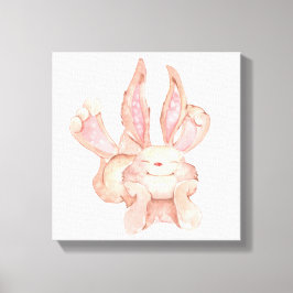 Aquarel Geschilderde Lachende Schurftige Konijn Canvas Afdruk