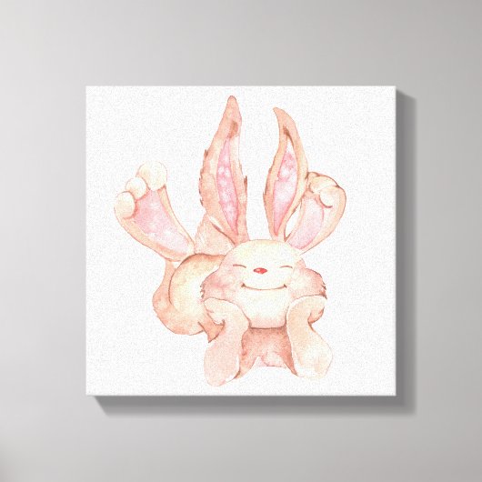Aquarel Geschilderde Lachende Schurftige Konijn Canvas Afdruk (Voorkant)