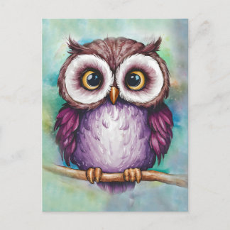 Aquarel geschilderde leuke uil briefkaart