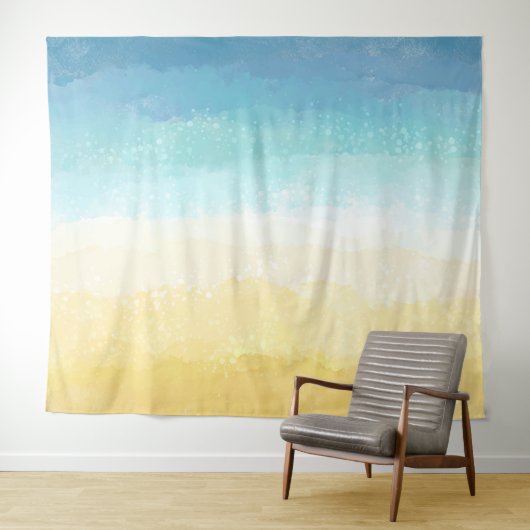 Aquarel geschilderde strand- en oceaanscène wandkleed (In Situ (horizontaal))