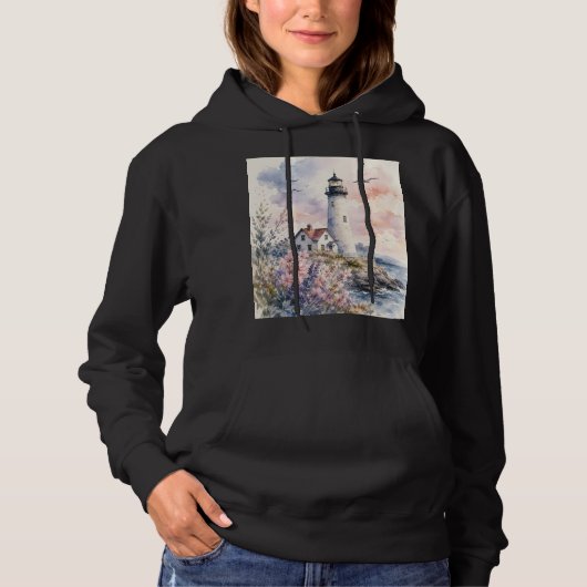 Aquarel Geschilderde Vuurtoren Hoodie (Voorkant)