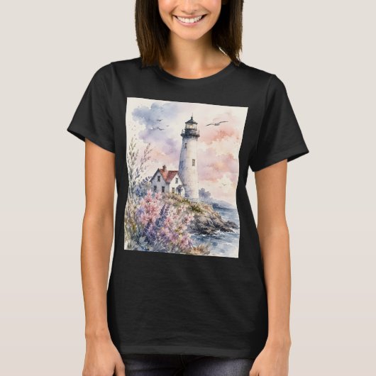 Aquarel Geschilderde Vuurtoren T-shirt (Voorkant)
