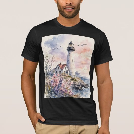 Aquarel geschilderde vuurtoren t-shirt (Voorkant)