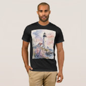 Aquarel geschilderde vuurtoren t-shirt (Voorkant volledig)