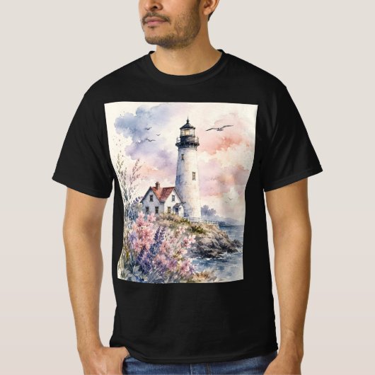 Aquarel Geschilderde Vuurtoren T-shirt (Voorkant)