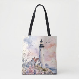 Aquarel Geschilderde Vuurtoren Tote Bag