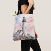 Aquarel Geschilderde Vuurtoren Tote Bag (Dichtbij)