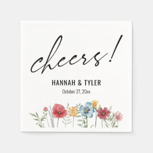 Aquarel geschilderde wilde bloemen, Proost! Typogr Servet