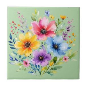 Aquarel geschilderde wilde bloemen tegeltje