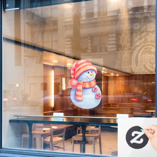 Aquarel geschilderde winter sneeuwman Zakelijk Raamsticker (Cafe Raam)