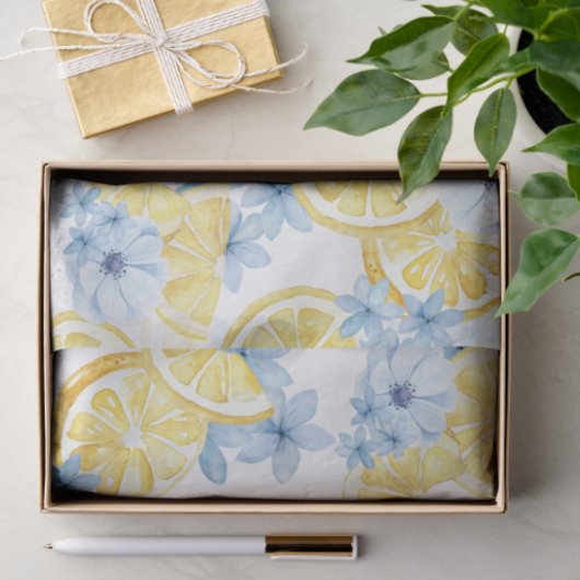 Aquarel Gesneden Citroenen en Bloemen Tissuepapier (Geschenk)