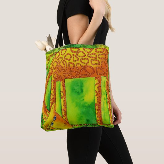 Aquarel Giraffe met patroon Tote Bag (Dichtbij)