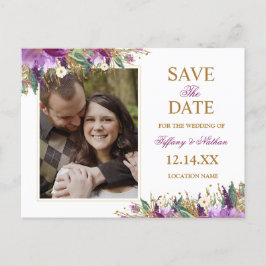 Aquarel Glanzende Amethyst Save the Date Foto Aankondigingskaart