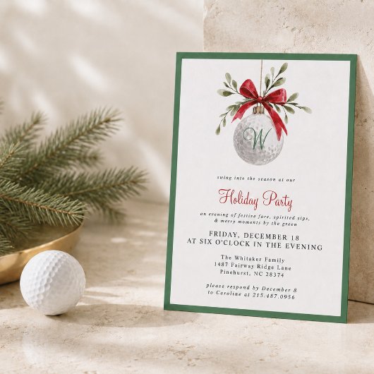 Aquarel Golf Kerstfeest Uitnodiging Initiaal