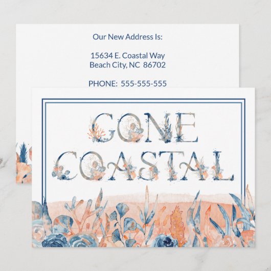 Aquarel Gone Coastal We Zijn Verhuisd Aankondiging (Voorkant / Achterkant)