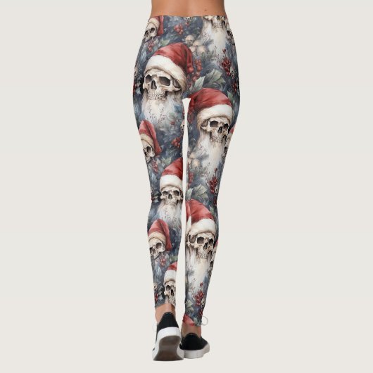 Aquarel Gotische Kerstschedels in Santa Hats Leggings (Achterkant)