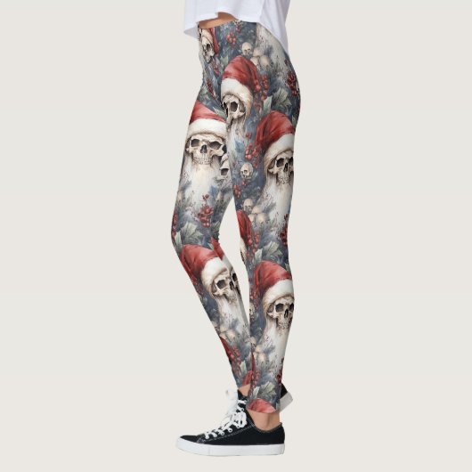 Aquarel Gotische Kerstschedels in Santa Hats Leggings (Links)