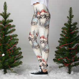 Aquarel Gotische Kerstschedels in Santa Hats Leggings