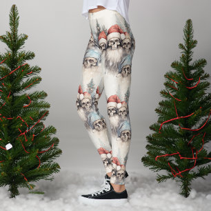 Aquarel Gotische Kerstschedels in Santa Hats Leggings