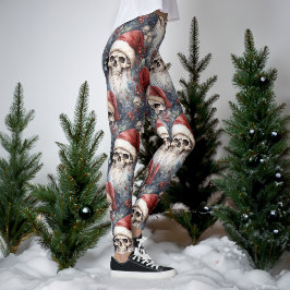 Aquarel Gotische Kerstschedels in Santa Hats Leggings