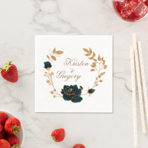 Aquarel Goud En Groene Rozen Monogram Papier Servet