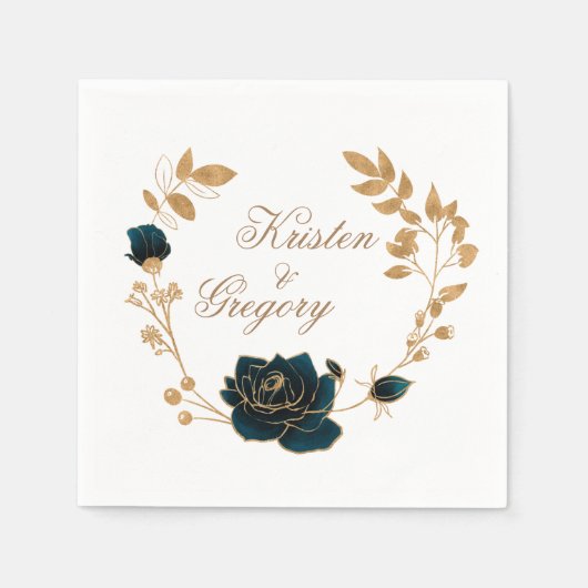 Aquarel Goud En Groene Rozen Monogram Papier Servet (Voorkant)