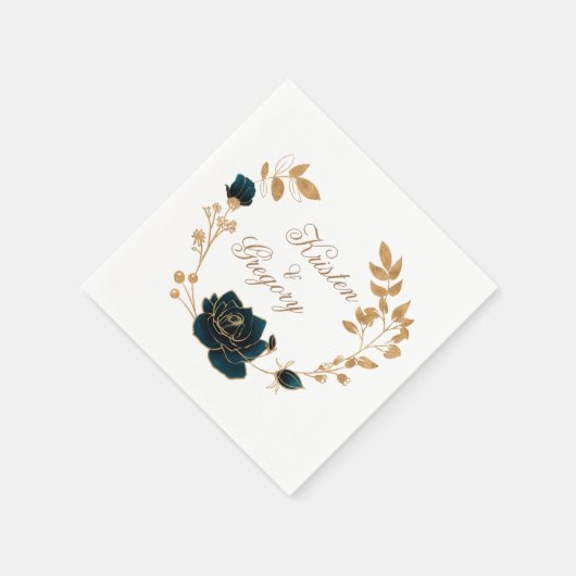 Aquarel Goud En Groene Rozen Monogram Papier Servet (Hoek)