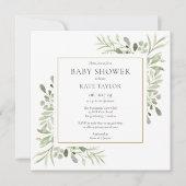Aquarel Goud Groen Baby shower | Bestrooien Kaart (Voorkant)